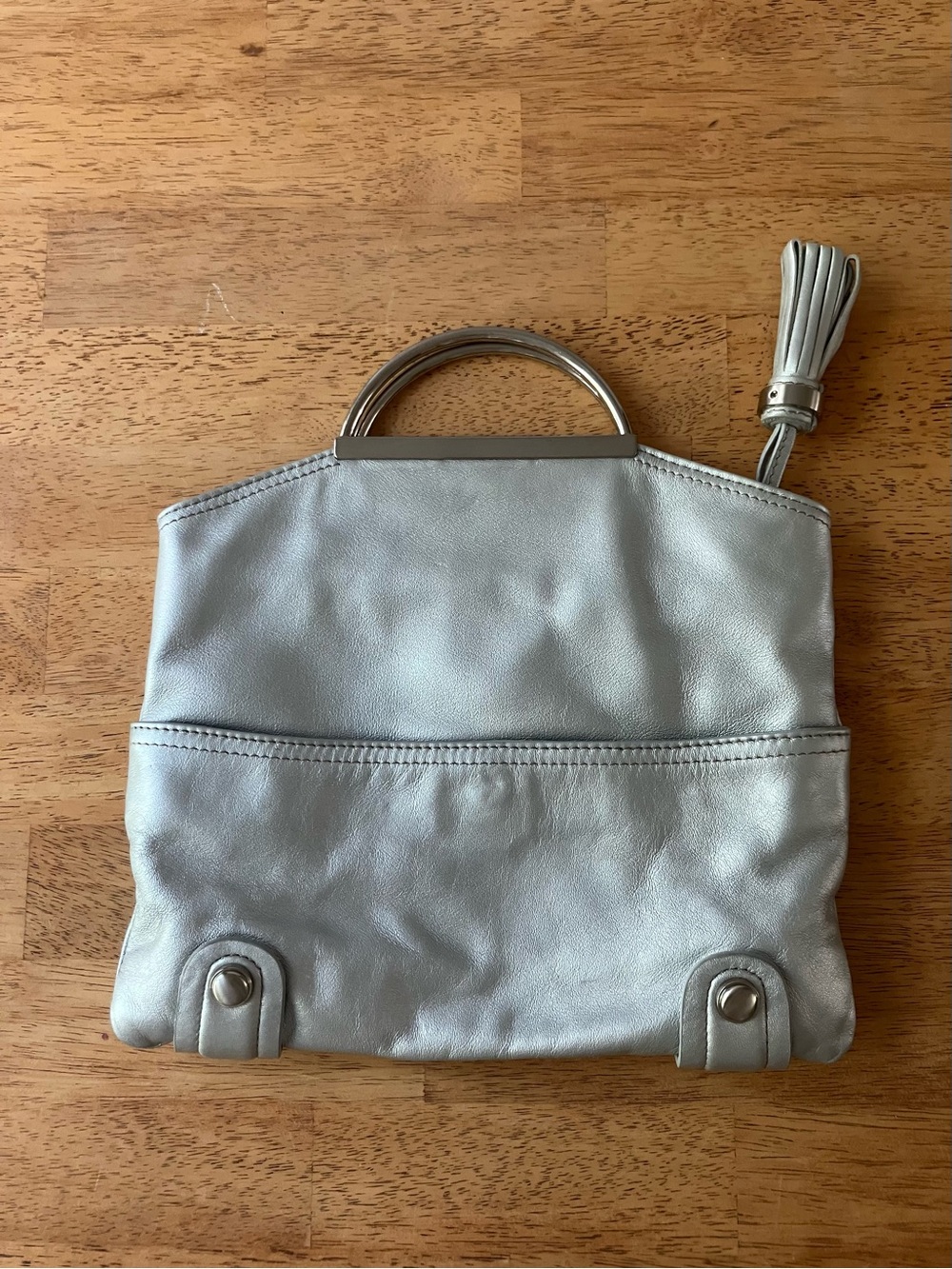 b. makowsky Silver Leather Mini Bag with Metal Handle